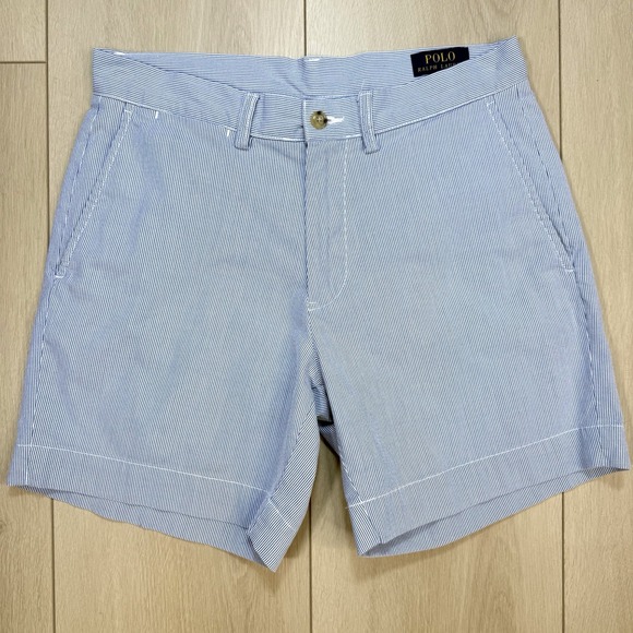 Polo Ralph Lauren Pants - Polo Ralph Lauren Blue White Pinstripe Cotton Shorts Women's  29 Tailored Fit